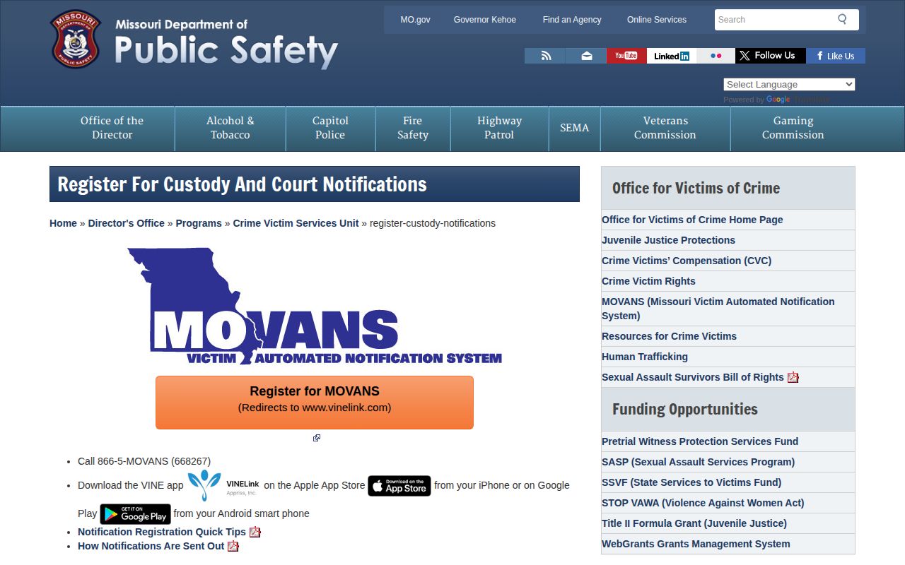 Wayne County MOVANS release alert registration choices